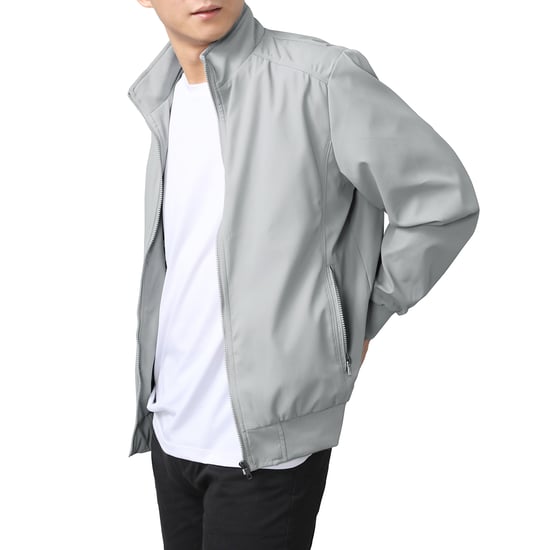 Men's Bomber Jacket with Stand-Up Collar, Transitional Jacket for Autumn, Casual Sports Jacket Gray - Image 5