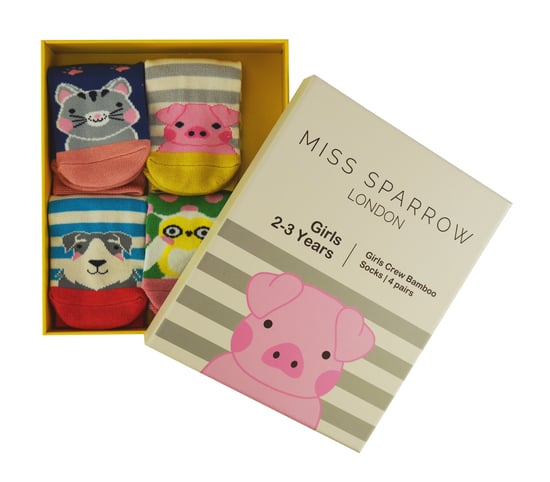 Miss Sparrow - 4 Pack de Calcetines de Bambú para Niñas - Calcetines con Dibujos de Animales en Caja de Regalo - Surtidos - Image 2