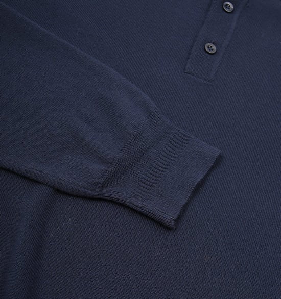Polo de manga larga de punto clásico para hombre Fred Perry en azul marino - Image 5