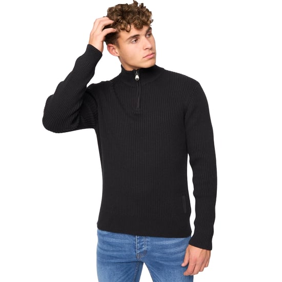 Crosshatch Mens Havaline Knitted Quarter Zip Pullover (Black) - Image 1