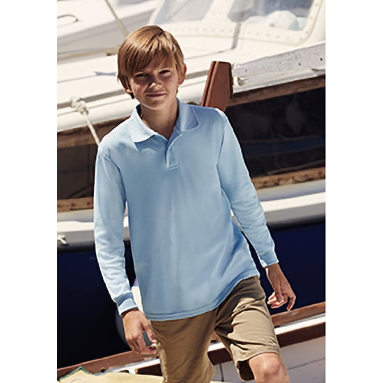 Fruit Of The Loom Childrens Long Sleeve 65/35 Pique Polo / Childrens Polo Shirts (Sky Blue) - Image 4