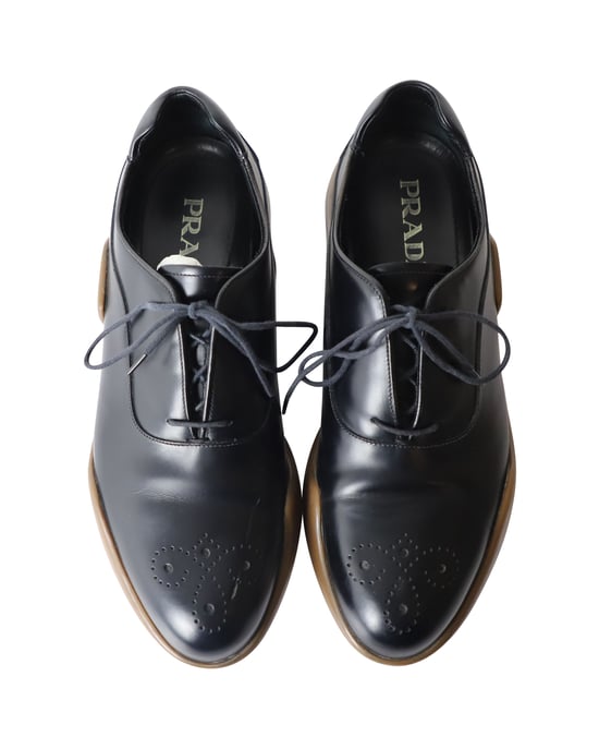 Prada Platform Brogues in Black Leather - Image 5