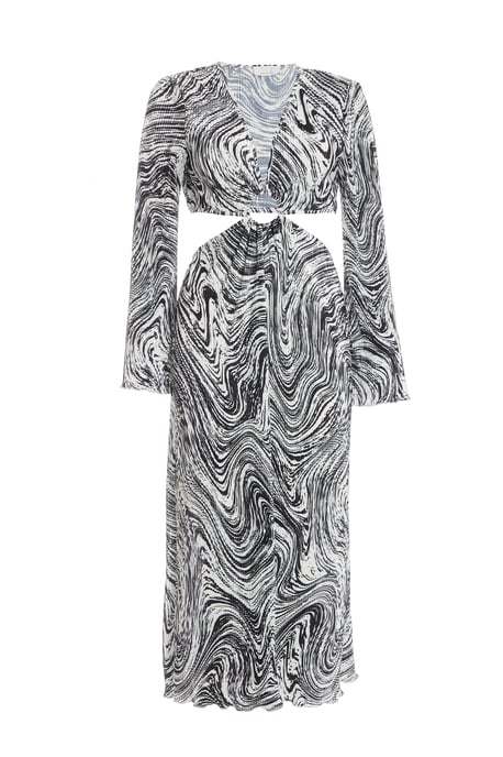 Black Plisse Swirl Midaxi Dress