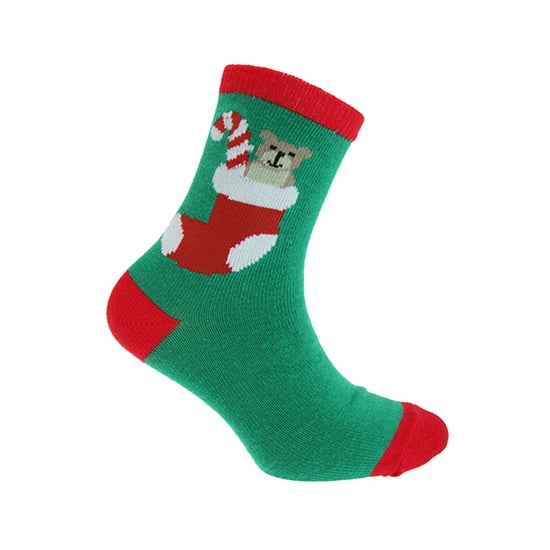 FLOSO Childrens/Kids Christmas Socks (Green Bear) - Image 1