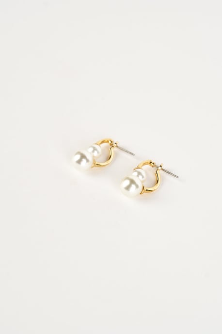 Double Pearl Earring in Gold