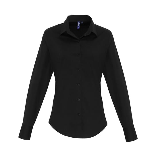 Premier Womens/Ladies Poplin Stretch Long-Sleeved Shirt (Black) - Image 1