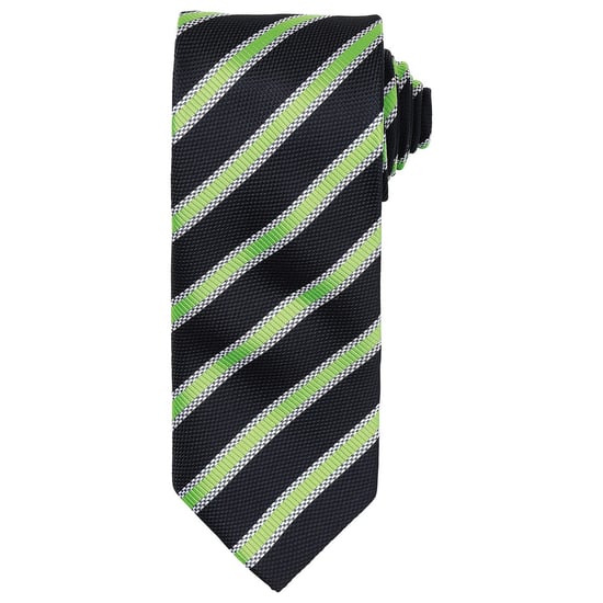 Premier Mens Stripe Waffle Tie (Black/Lime) - Image 1