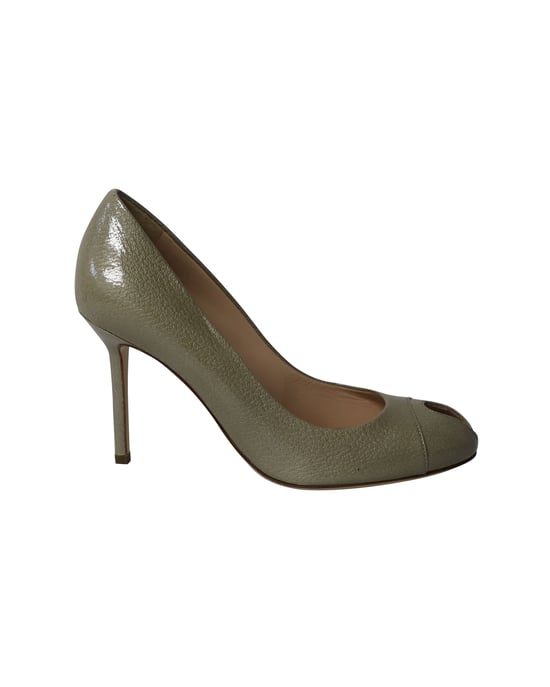 Sergio Rossi Peep-Toe High Heel Pumps in Sage Green Leather - Image 1