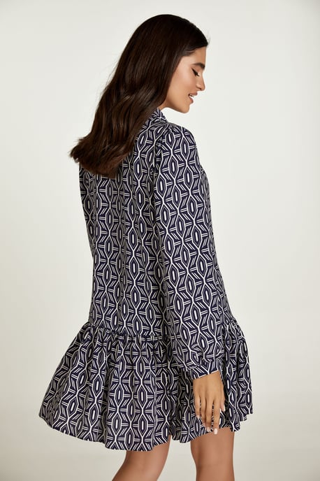 Vestido estampado con botones en azul marino y blanco - Image 4