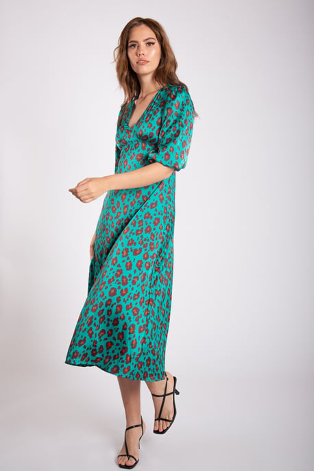 Vestido midi recto con cuello en V y estampado animal - Image 2