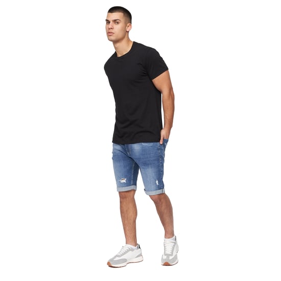 Crosshatch Mens Riptrey Abraised Denim Shorts (Mid Wash) - Image 5