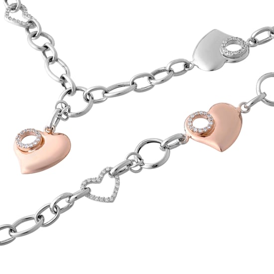 Orphelia Women's 925 Sterling Silver Set: Chain + Bracelet - Silver/Rose SET-049 - Image 2