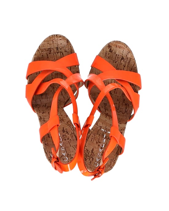 Casadei Crisscross High Block Heel Sandals in Orange Patent Leather - Image 5