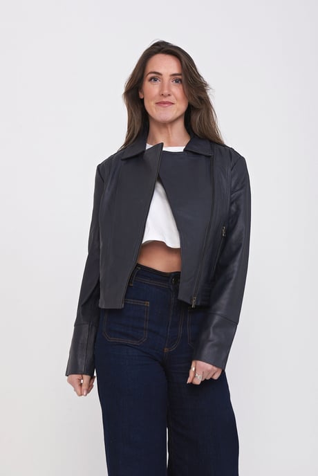 Elle Leather Biker Jacket in Blue