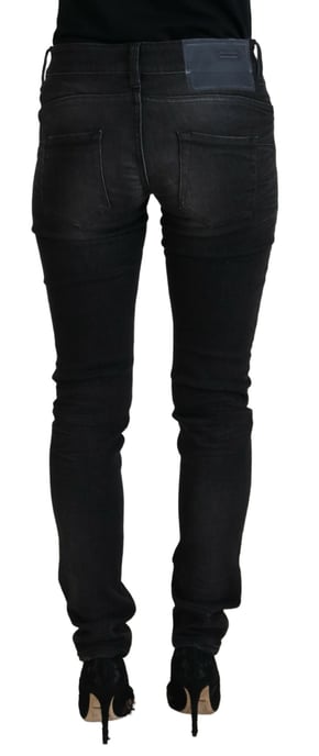 Acht Jeans de Denim Casuales para Mujer de Cintura Baja y Ajuste Slim en Algodón Negro - Image 3