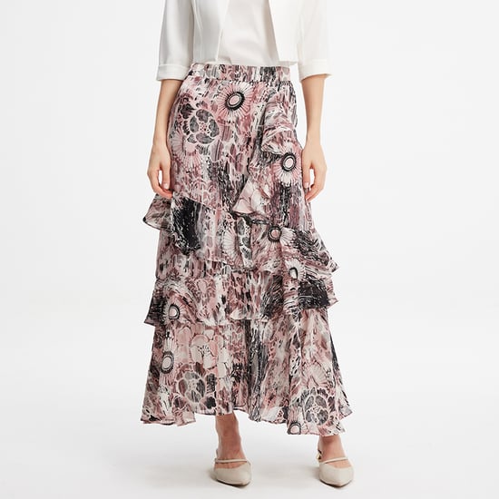 Long chiffon skirt with ruffles floral print - Image 1