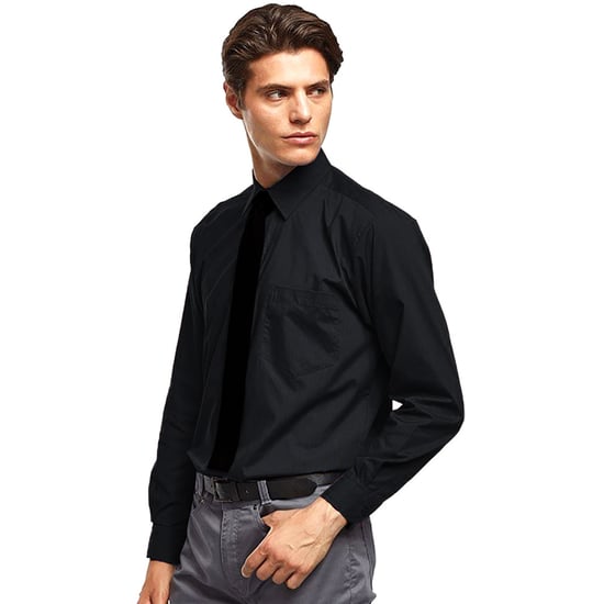 Premier Mens Premier Poplin Long-Sleeved Formal Shirt (Black) - Image 2