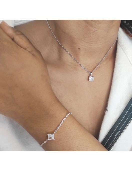 Conjunto Calle Cuadrado Simple - Plata y Cristal - Image 2