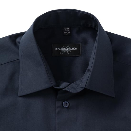 Russell Collection Mens Long Sleeve Poly-Cotton Easy Care Tailored Poplin Shirt (French Navy) - Image 4