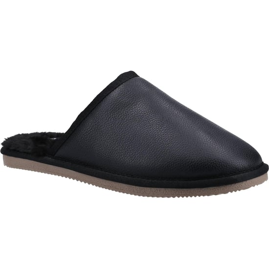 Hush Puppies Mens Coady Leather Slippers (Black) - Image 1