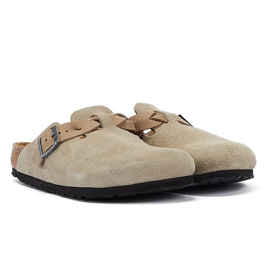 Birkenstock Boston Braided Women's Taupe Suede Clogs - Image 1