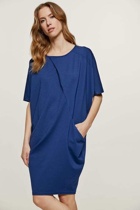 Vestido azul de punto di Roma con mangas murciélago - Image 3