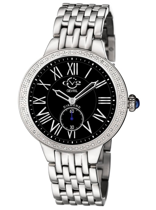 GV2 Astor Reloj de acero inoxidable con esfera negra y diamantes de cuarzo suizo para mujer - Image 1