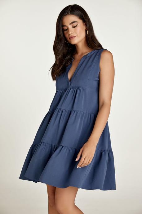 Sleeveless Indigo A Line Dress