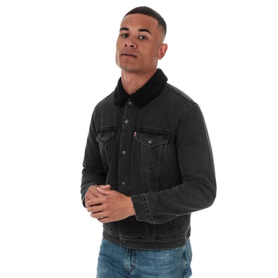 Men's Levis Embossed Logo Sherpa Trucker Jacket in Black - Image 1