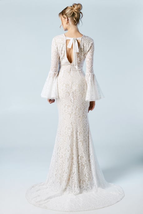 Flare Sleeve Boho Stretch Lace Fishtail Wedding Dress