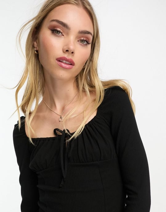 Miss Selfridge long puff sleeve detail midi dress in black