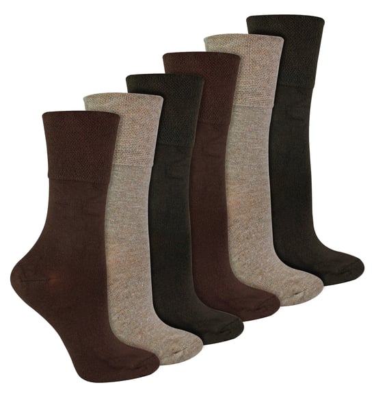 IOMI - 6 Pack Ladies Diabetic Bamboo Socks | Extra Wide Seamless Loose Non Elastic Socks for Women - Dark Brown - Image 1