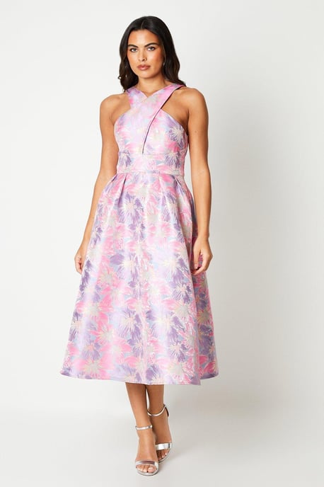 Cross Front Jacquard Midi Dress