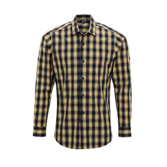 Premier Mens Mulligan Checked Cotton Long-Sleeved Shirt (Camel/Navy) - Image 1