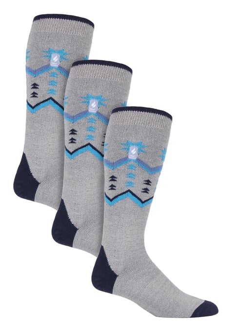 3 Pares Multipack Ultra Lite Calcetines de Esquí para Hombre | Calentadores | Funky Patterned Striped Knee High Socks - Grey Fairisle - Image 1