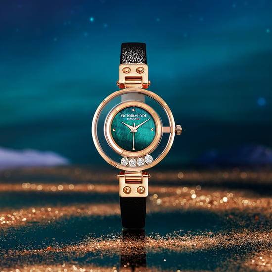 VICTORIA HYDE Ladies Watches Small Dial Analog Quartz Woman Watches with Clear Crystal Elegant Gold Watch for Woman, green black - Image 2