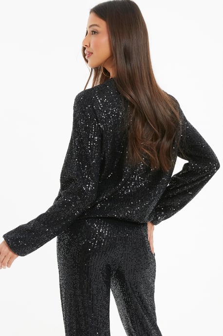 Black Sequin Bomber Jacket