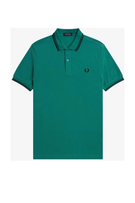 Fred Perry Polo negro con cuello con ribetes gemelos en verde menta - Image 1