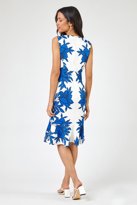 Floral Border Print Frill Stretch Dress