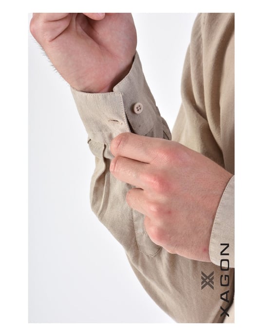 Xagon Camisa Manica del hombre beige - Image 5
