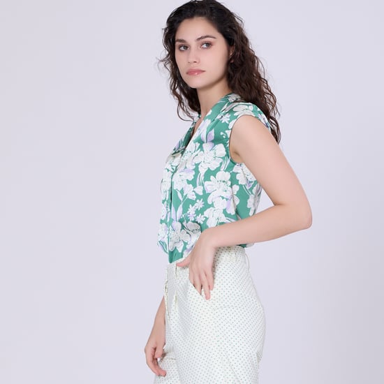 Sleeveless blouse with wide flat collar and macro flower print - Image 2