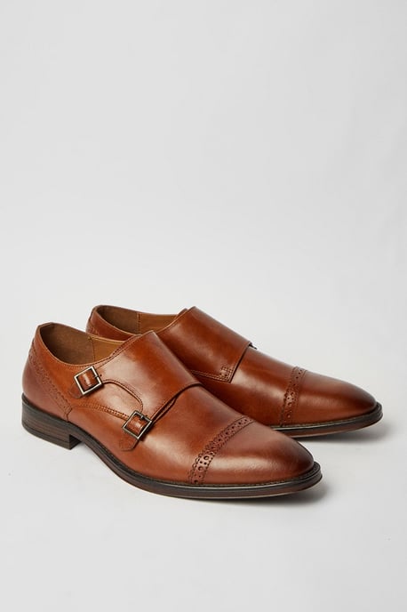 Burton Formal Brown Leather Monk Strap Shoes Mens Standard Width - Image 2