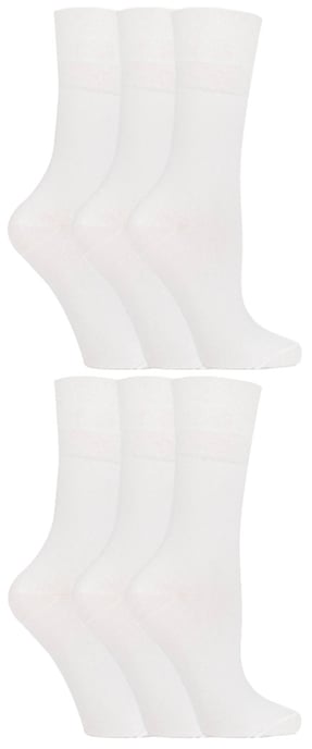 Gentle Grip - 6 Pares de Calcetines Diabéticos de Mujer con Parte Superior de Peine de Miel y Costuras de Puntera Unidas a Mano - Blanco - Image 1