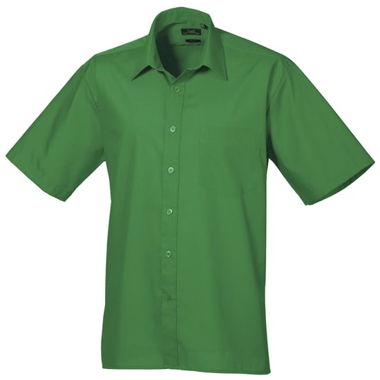 Premier Mens Short Sleeve Formal Poplin Plain Work Shirt (Emerald) - Image 1