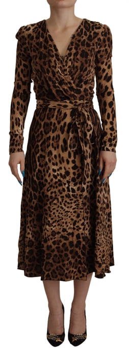 Vestido Maxi Alineado de Viscosa para Mujer con Estampado de Leopardo Marrón de Dolce & Gabbana - Image 1