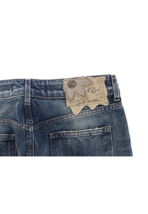 Jeans de algodón rasgado de corte recto azul lavado para mujer Cavalli - Image 6