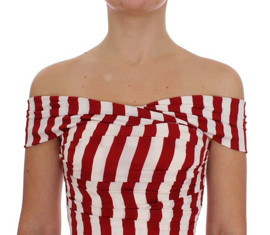 Vestido de seda elástica rojo y blanco para mujer de Dolce & Gabbana - Image 5