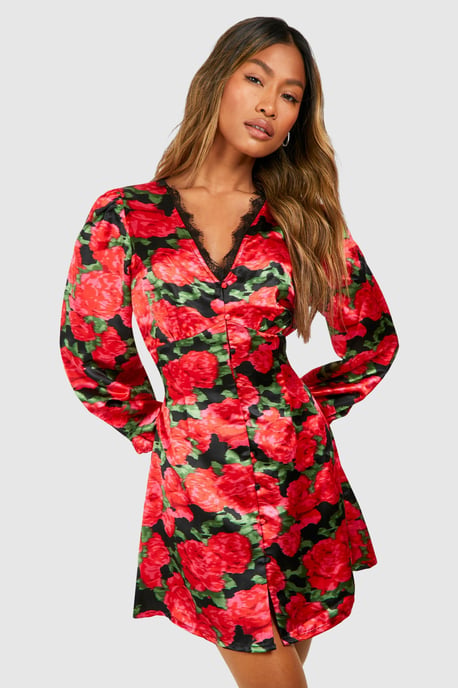 Floral Lace Trim Smock Dress - Image 1