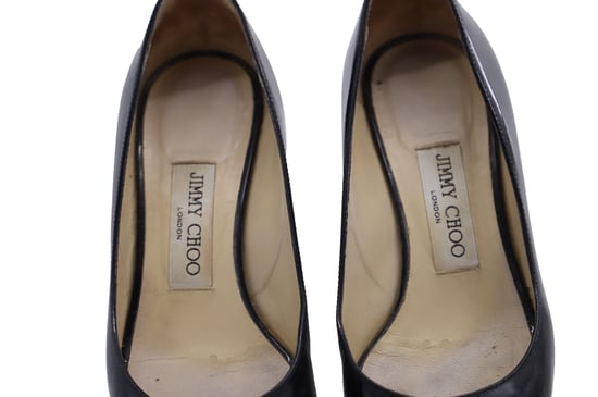 Jimmy Choo 'Baxen' Peep-toe Wedges in Black Patent Leather - Image 5