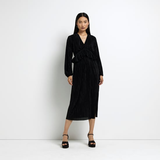 River Island Womens Midi Dress Black Long Sleeve